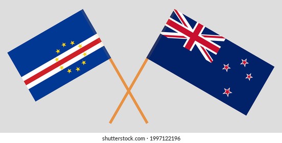 Crossed flags of Cape Verde and New Zealand. Official colors. Correct proportion