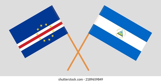 Crossed flags of Cape Verde and Nicaragua. Official colors. Correct proportion. Vector illustration
