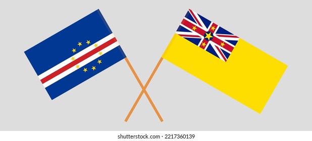 Crossed flags of Cape Verde and Niue. Official colors. Correct proportion. Vector illustration
