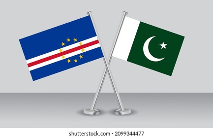 Crossed flags of Cape Verde and Pakistan. Official colors. Correct proportion. Banner design