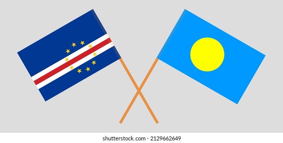 Crossed flags of Cape Verde and Palau. Official colors. Correct proportion. Vector illustration