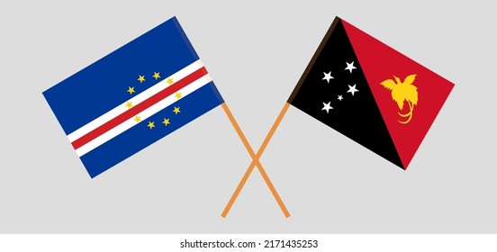 Crossed flags of Cape Verde and Papua New Guinea. Official colors. Correct proportion. Vector illustration
