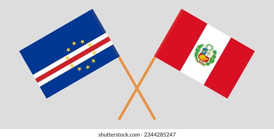 Crossed flags of Cape Verde and Peru. Official colors. Correct proportion. Vector illustration
