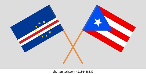 Crossed flags of Cape Verde and Puerto Rico. Official colors. Correct proportion. Vector illustration
