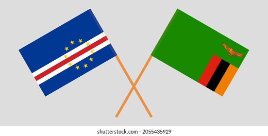 Crossed flags of Cape Verde and the Republic of Zambia. Official colors. Correct proportion