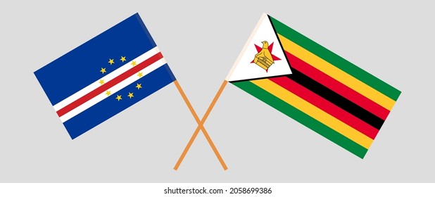 Crossed flags of Cape Verde and the Republic of Zimbabwe. Official colors. Correct proportion