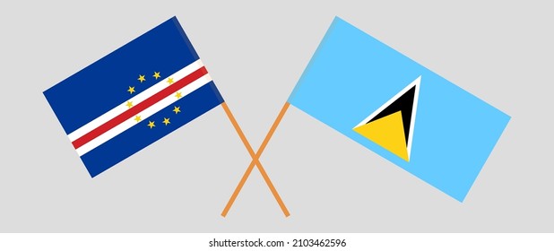 Crossed flags of Cape Verde and Saint Lucia. Official colors. Correct proportion. Vector illustration
