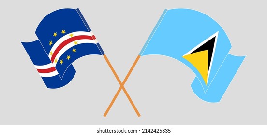 Crossed flags of Cape Verde and Saint Lucia. Official colors. Correct proportion. Vector illustration
