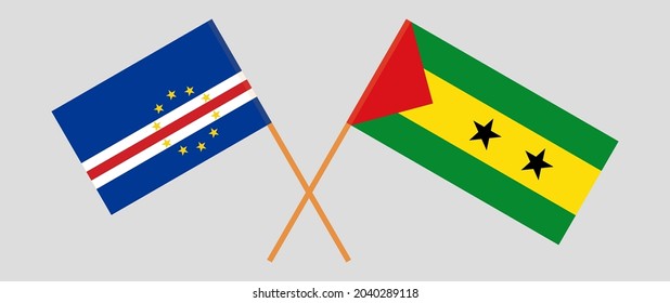 Crossed flags of Cape Verde and Sao Tome and Principe. Official colors. Correct proportion