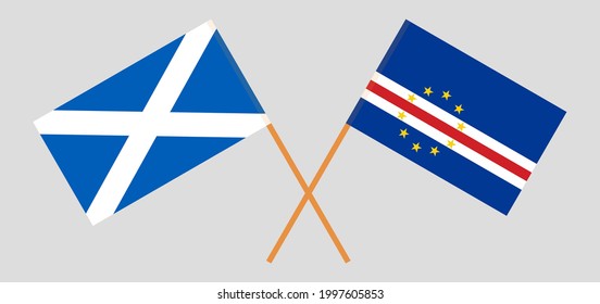 Crossed flags of Cape Verde and Scotland. Official colors. Correct proportion