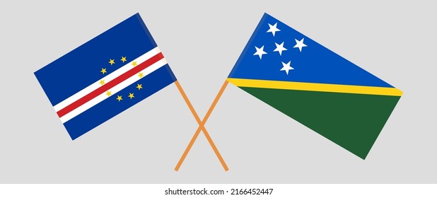 Crossed flags of Cape Verde and Solomon Islands. Official colors. Correct proportion. Vector illustration
