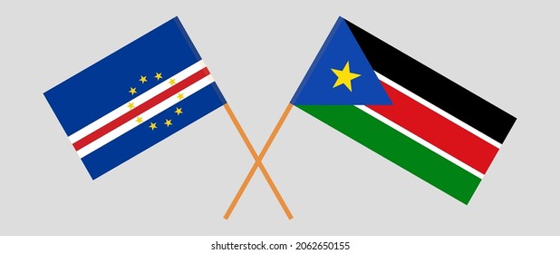 Crossed flags of Cape Verde and South Sudan. Official colors. Correct proportion