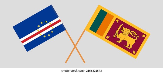 Crossed flags of Cape Verde and Sri Lanka. Official colors. Correct proportion. Vector illustration
