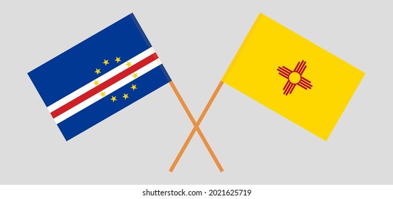 Crossed flags of Cape Verde and the State of New Mexico. Official colors. Correct proportion