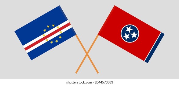 Crossed flags of Cape Verde and the State of Tennessee. Official colors. Correct proportion