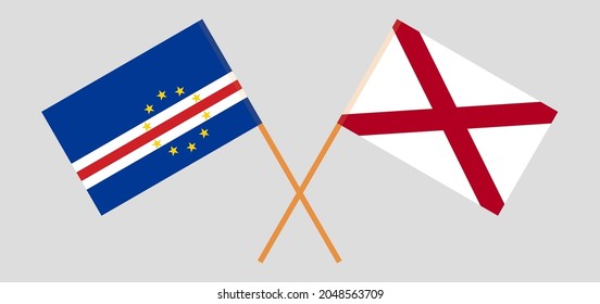 Crossed flags of Cape Verde and The State of Alabama. Official colors. Correct proportion