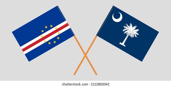 Crossed flags of Cape Verde and The State of South Carolina. Official colors. Correct proportion. Vector illustration
