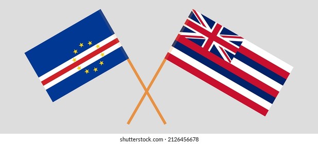 Crossed flags of Cape Verde and The State Of Hawaii. Official colors. Correct proportion. Vector illustration
