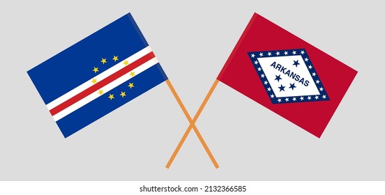 Crossed flags of Cape Verde and The State of Arkansas. Official colors. Correct proportion. Vector illustration
