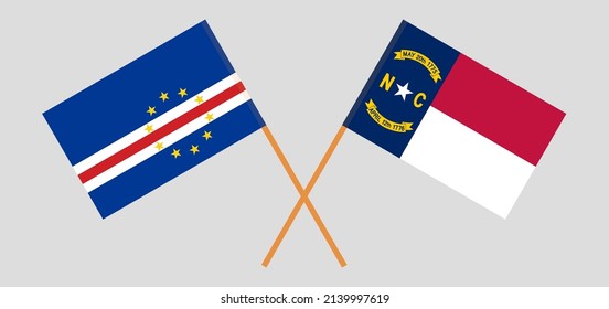 Crossed flags of Cape Verde and The State of North Carolina. Official colors. Correct proportion. Vector illustration
