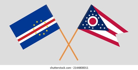 Crossed flags of Cape Verde and the State of Ohio. Official colors. Correct proportion. Vector illustration
