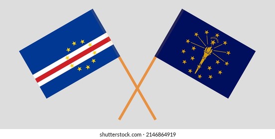 Crossed flags of Cape Verde and the State of Indiana. Official colors. Correct proportion. Vector illustration
