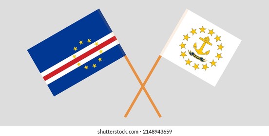 Crossed flags of Cape Verde and the State of Rhode Island. Official colors. Correct proportion. Vector illustration
