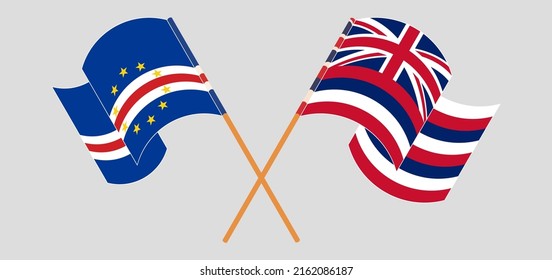 Crossed flags of Cape Verde and The State Of Hawaii. Official colors. Correct proportion. Vector illustration
