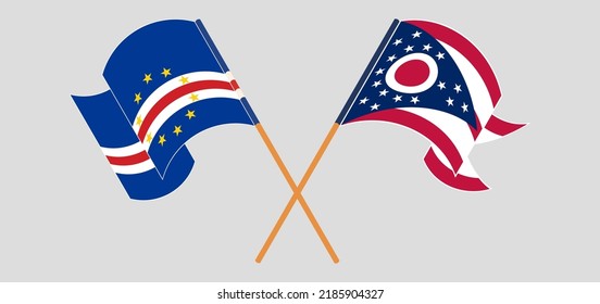 Crossed flags of Cape Verde and the State of Ohio. Official colors. Correct proportion. Vector illustration
