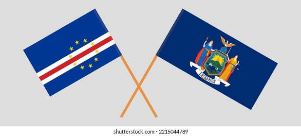 Crossed flags of Cape Verde and The State of New York. Official colors. Correct proportion. Vector illustration
