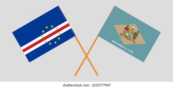 Crossed flags of Cape Verde and The State of Delaware. Official colors. Correct proportion. Vector illustration
