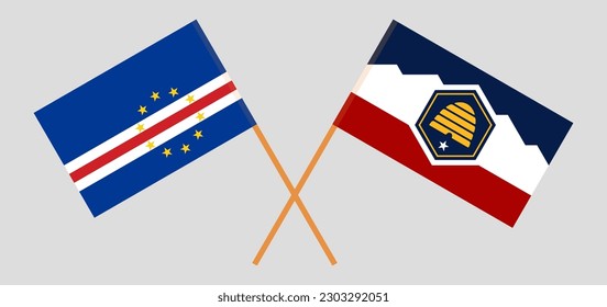 Crossed flags of Cape Verde and The State of Utah. Official colors. Correct proportion. Vector illustration
