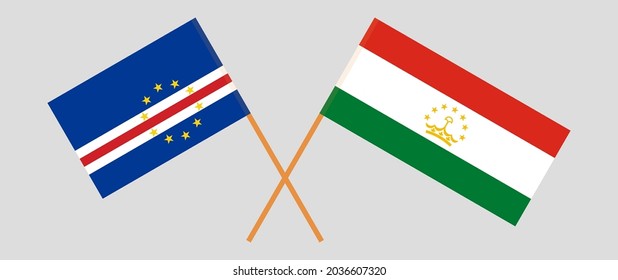 Crossed flags of Cape Verde and Tajikistan. Official colors. Correct proportion