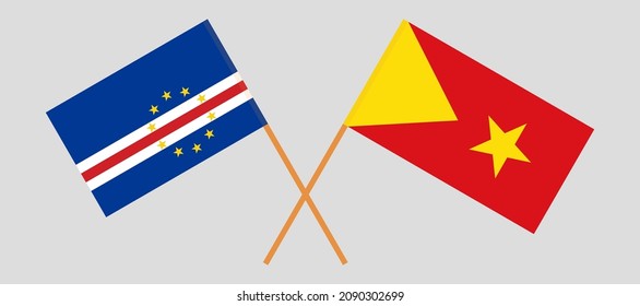 Crossed flags of Cape Verde and Tigray. Official colors. Correct proportion