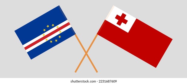 Crossed flags of Cape Verde and Tonga. Official colors. Correct proportion. Vector illustration
