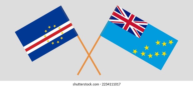 Crossed flags of Cape Verde and Tuvalu. Official colors. Correct proportion. Vector illustration
