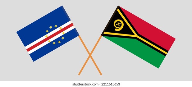 Crossed flags of Cape Verde and Vanuatu. Official colors. Correct proportion. Vector illustration
