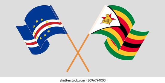 Crossed flags of Cape Verde and Zimbabwe. Official colors. Correct proportion