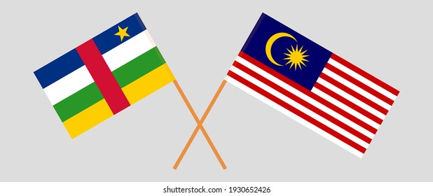 Crossed flags of Central African Republic and Malaysia. Official colors. Correct proportion