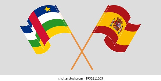 Crossed flags of Central African Republic and Spain. Official colors. Correct proportion