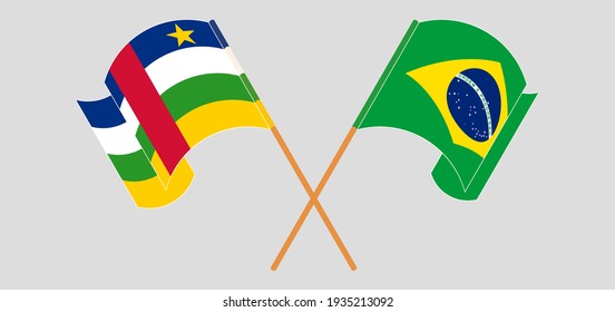 Crossed flags of Central African Republic and Brazil. Official colors. Correct proportion