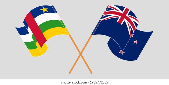 Crossed flags of Central African Republic and New Zealand. Official colors. Correct proportion