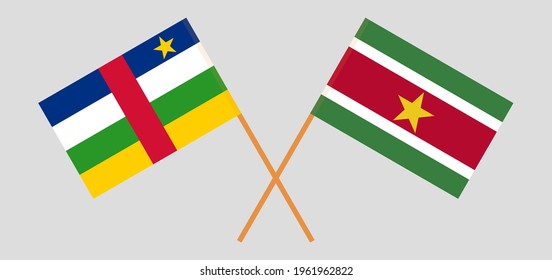 Crossed flags of Central African Republic and Suriname. Official colors. Correct proportion
