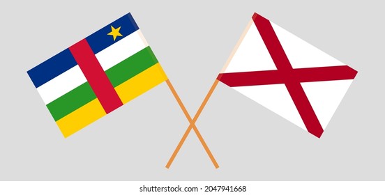 Crossed flags of Central African Republic and The State of Alabama. Official colors. Correct proportion
