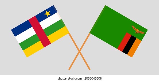 Crossed flags of Central African Republic and the Republic of Zambia. Official colors. Correct proportion