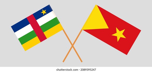 Banderas cruzadas de la República Centroafricana y Tigray. Colores oficiales. Proporción correcta