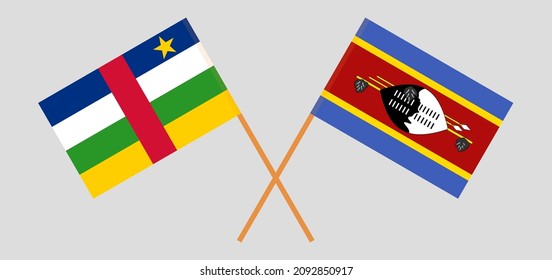 Crossed flags of Central African Republic and Eswatini. Official colors. Correct proportion. Vector illustration
