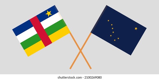 Crossed flags of Central African Republic and the State of Alaska. Official colors. Correct proportion. Vector illustration
