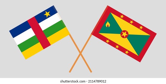 Banderas cruzadas de la República Centroafricana y Granada. Colores oficiales. Proporción correcta. Ilustración del vector
