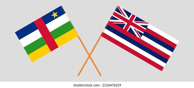 Crossed flags of Central African Republic and The State Of Hawaii. Official colors. Correct proportion. Vector illustration
